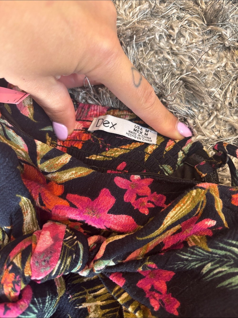 DEX | M | Floral Wide-Leg Jumpsuit in Black with Pink Floral Print - Picture 3 of 5